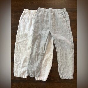Quince Lot of 2 100% European Linen White and Blue Pinstripe Pants